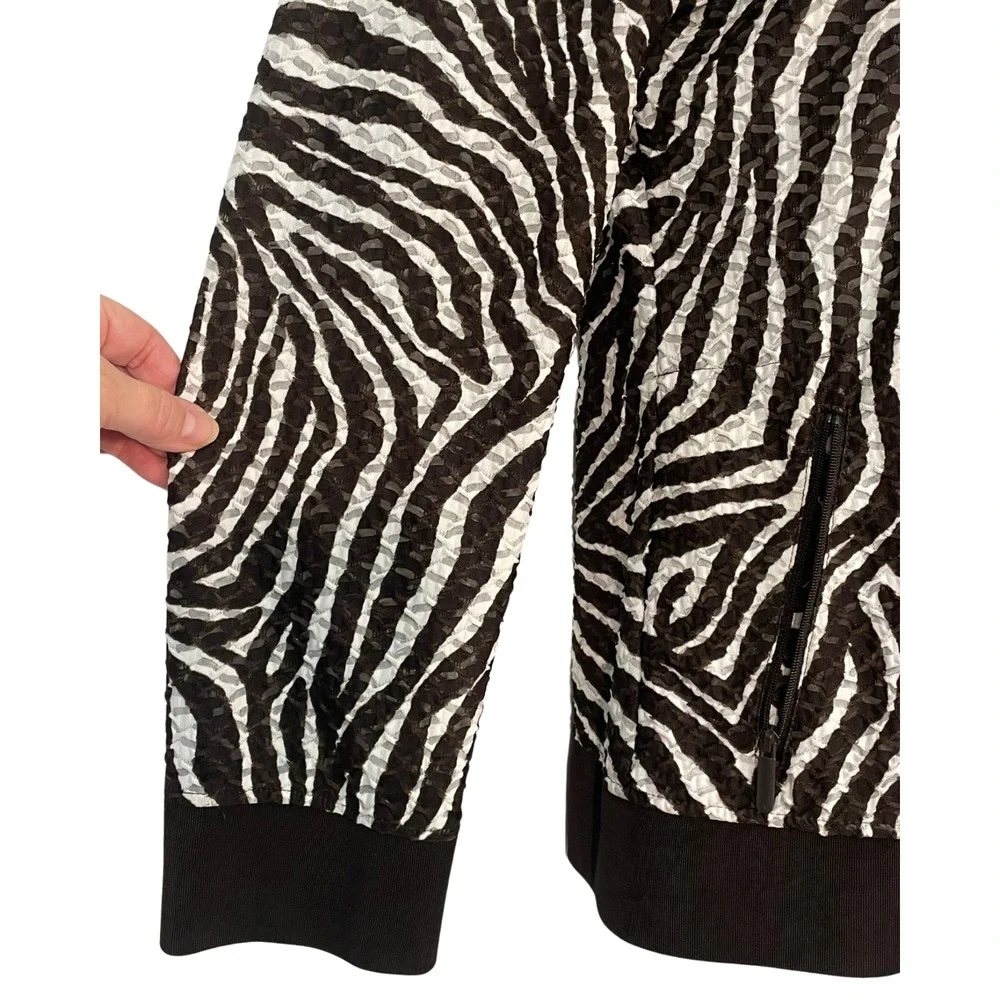 Chico's Sz 2 12-14 L Zip-Up Track Jacket Bomber Style Burnout Zebra Print Brown